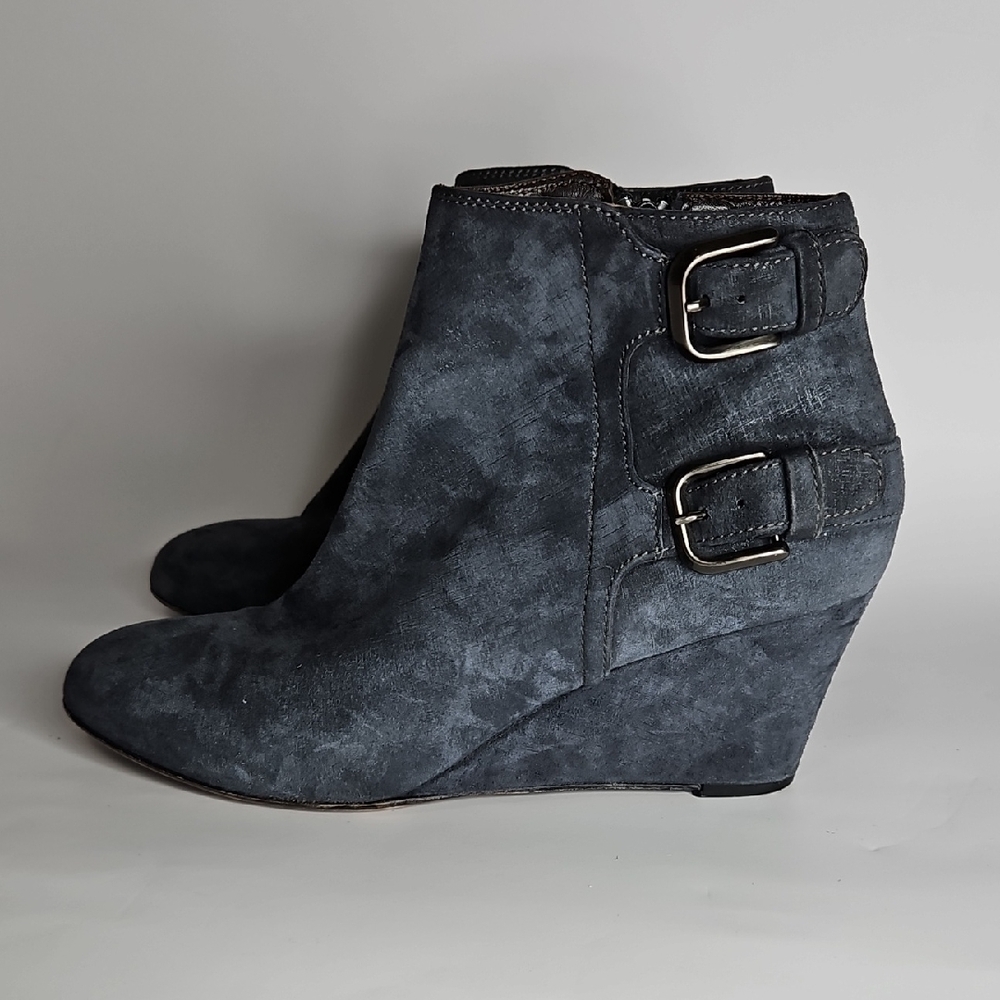 AGL Attilio Double Buckle Suede Wedge Bootie Asphalt Size 38.5